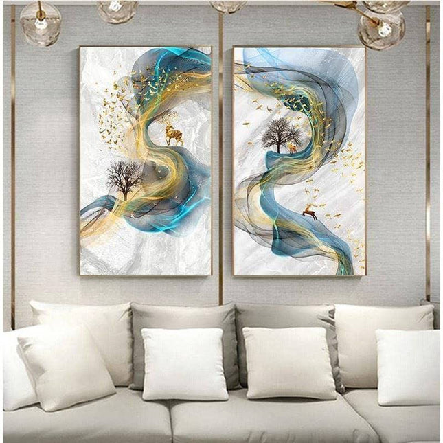 Fortune Golden Deer Poster - Limited Edition Canvas Artwork