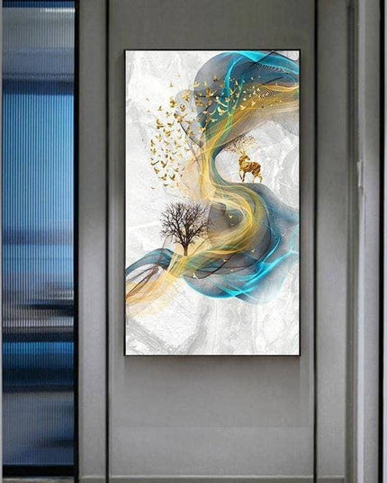 Fortune Golden Deer Poster - Limited Edition Canvas Artwork
