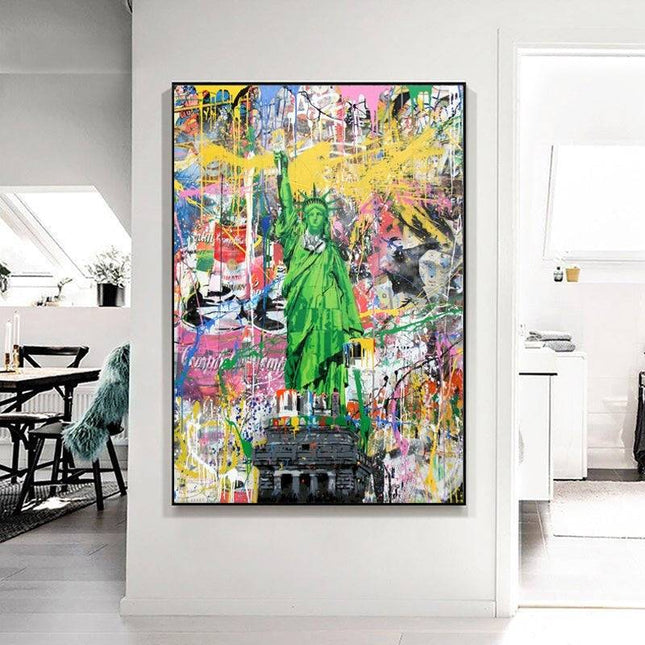 Freedom in the Streets - Statue of Liberty Graffiti Canvas Wall Art Wall Poster