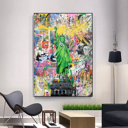 Freedom in the Streets - Statue of Liberty Graffiti Canvas Wall Art Wall Poster