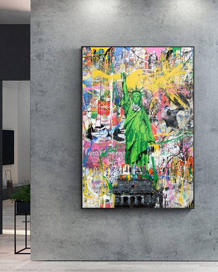 Freedom in the Streets - Statue of Liberty Graffiti Canvas Wall Art Wall Poster