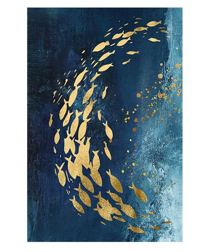 Golden Bliss - Abstract Fish in a Blue Ocean Canvas Print Poster Wall Poster