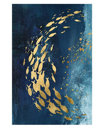 Golden Bliss - Abstract Fish in a Blue Ocean Canvas Print Poster Wall Poster
