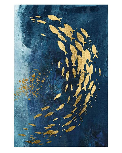 Golden Bliss - Abstract Fish in a Blue Ocean Canvas Print Poster Wall Poster