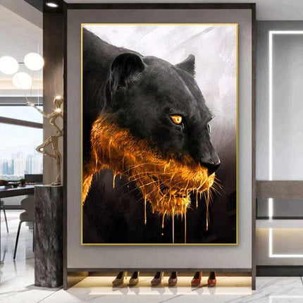 Golden Majesty: Panther Close-up Canvas Poster Wall Poster