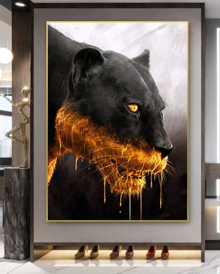 Golden Majesty: Panther Close-up Canvas Poster Wall Poster