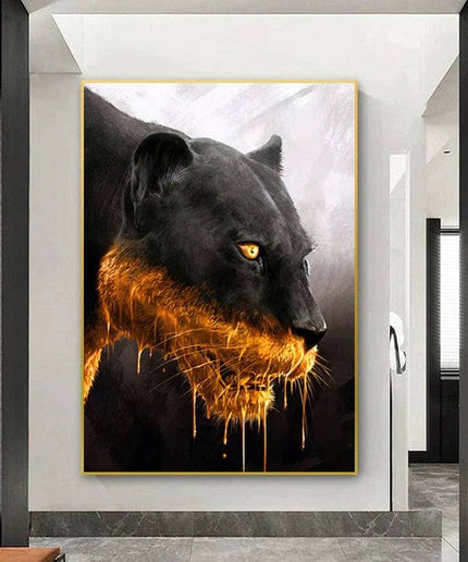 Golden Majesty: Panther Close-up Canvas Poster Wall Poster