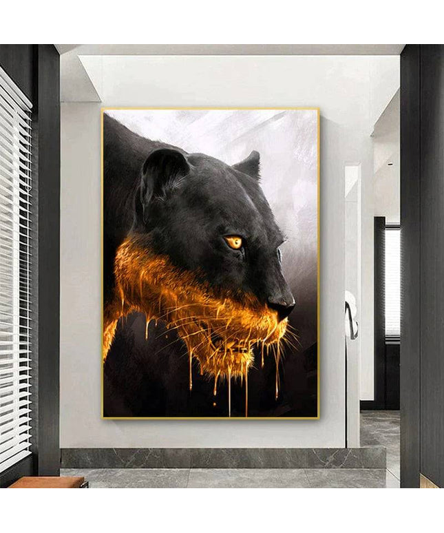 Golden Majesty: Panther Close-up Canvas Poster Wall Poster