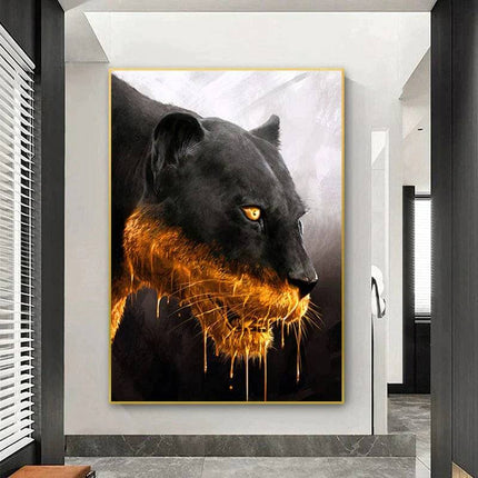 Golden Majesty: Panther Close-up Canvas Poster Wall Poster