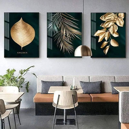 Golden Plant Leaves Wall Art: Botanical and Stylish Wall Poster