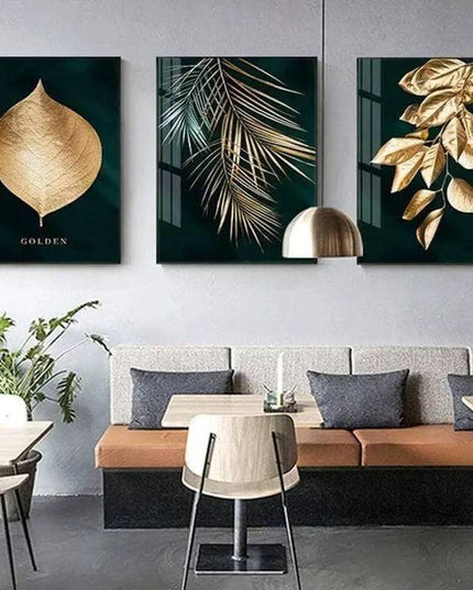 Golden Plant Leaves Wall Art: Botanical and Stylish Wall Poster