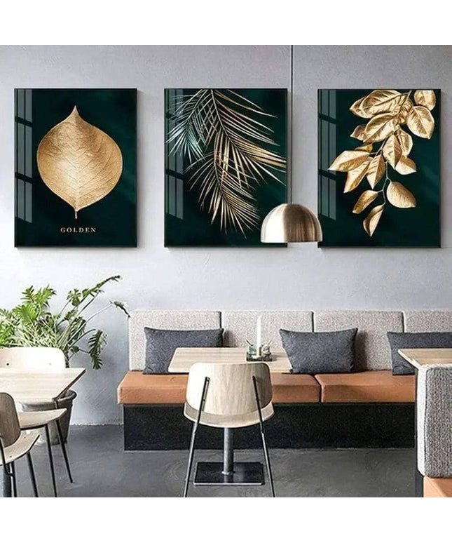 Golden Plant Leaves Wall Art: Botanical and Stylish Wall Poster