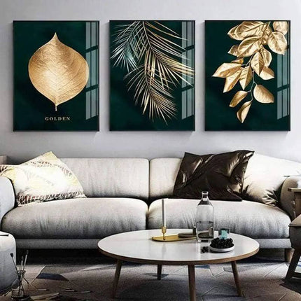 Golden Plant Leaves Wall Art: Botanical and Stylish Wall Poster