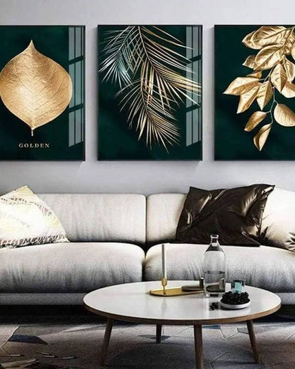 Golden Plant Leaves Wall Art: Botanical and Stylish Wall Poster