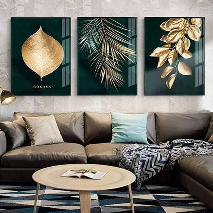 Golden Plant Leaves Wall Art: Botanical and Stylish Wall Poster