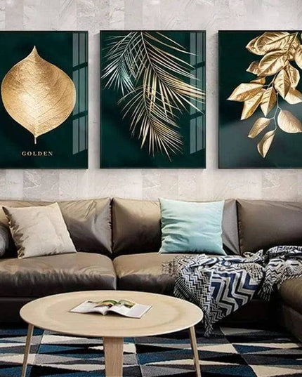 Golden Plant Leaves Wall Art: Botanical and Stylish Wall Poster