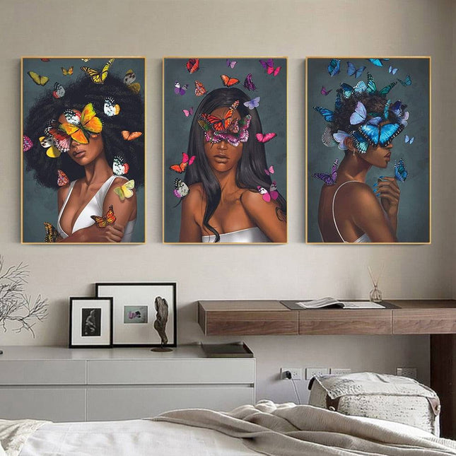 Graceful Elegance: Scandinavian Art Women with Butterfly Canvas Print 