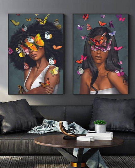 Graceful Elegance: Scandinavian Art Women with Butterfly Canvas Print 