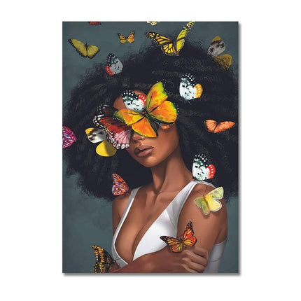 Graceful Elegance: Scandinavian Art Women with Butterfly Canvas Print 