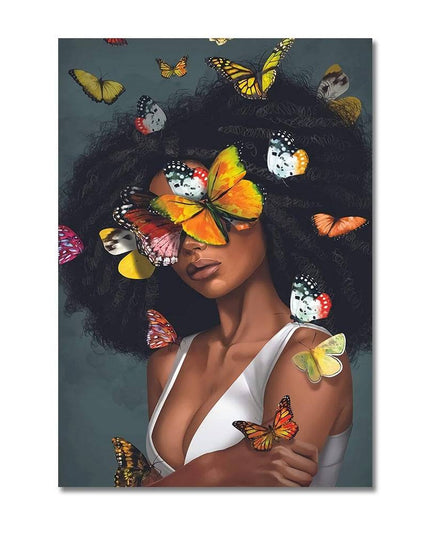 Graceful Elegance: Scandinavian Art Women with Butterfly Canvas Print 