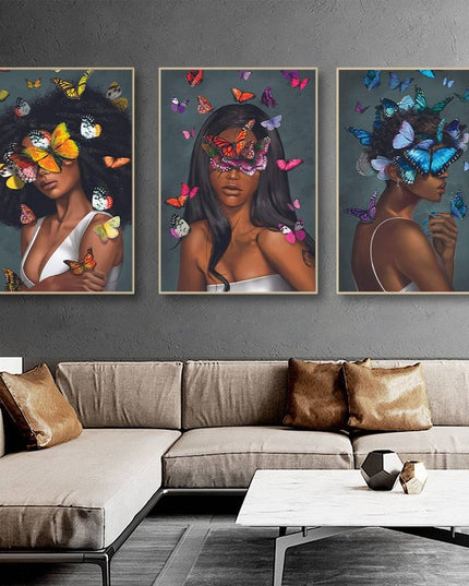 Graceful Elegance: Scandinavian Art Women with Butterfly Canvas Print 