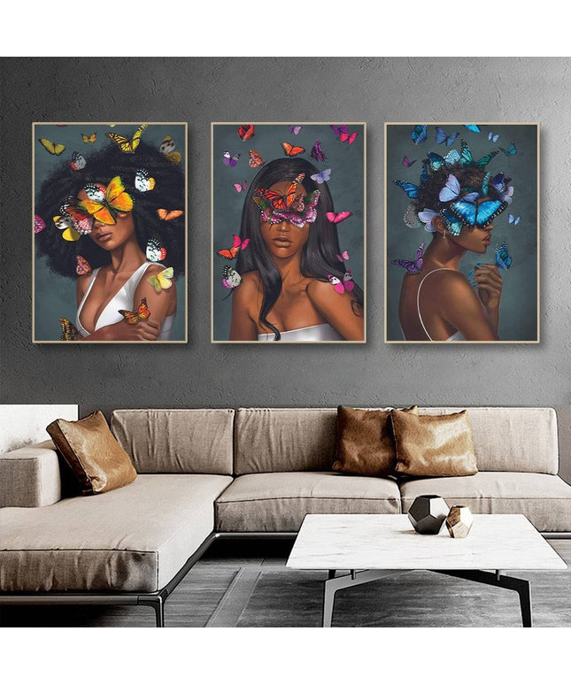 Graceful Elegance: Scandinavian Art Women with Butterfly Canvas Print 