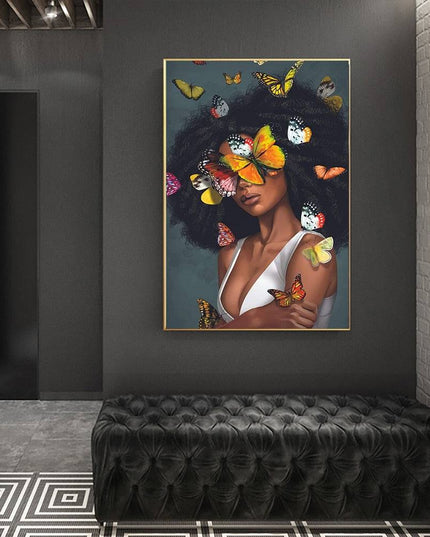 Graceful Elegance: Scandinavian Art Women with Butterfly Canvas Print 