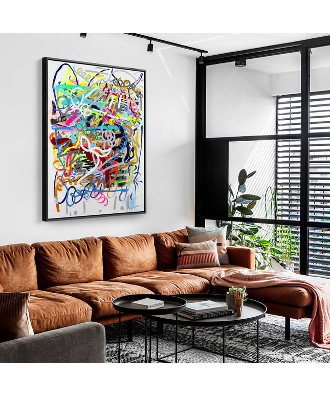 Expressive Embrace: Modern Abstract Emoji Kiss - Gallerie Canvas