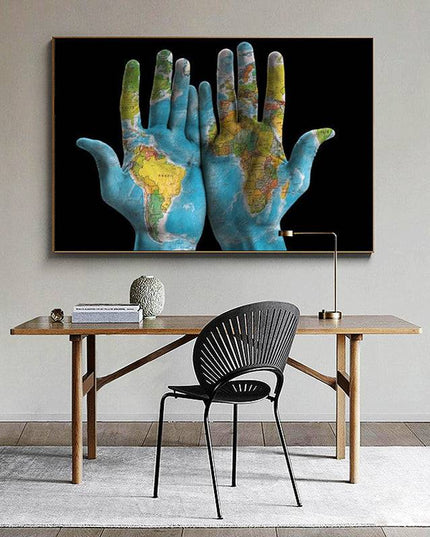 Hands Across the World - World Maps Art Canvas Print Poster Wall Poster