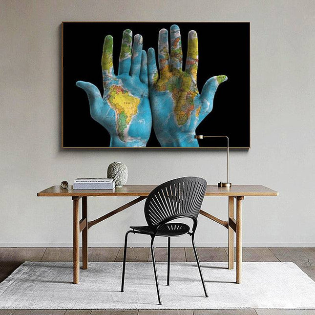 Hands Across the World - World Maps Art Canvas Print Poster Wall Poster