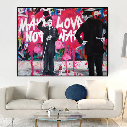 Love vs Conflict: Banksy-Inspired Charlie Chaplin Wall Poster