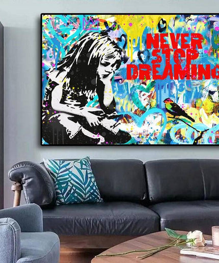 Never Stop Dreaming: Graffiti Inspiration Canvas Print Wall Poster
