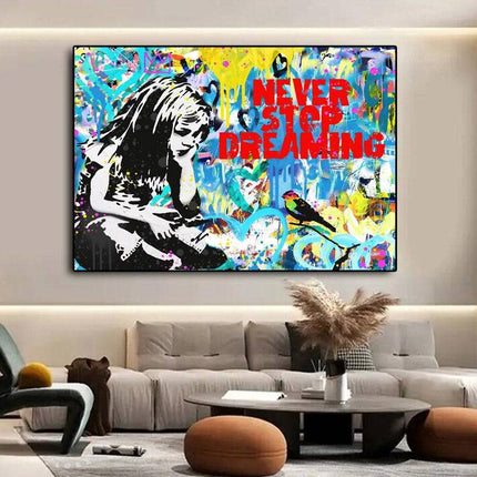 Never Stop Dreaming: Graffiti Inspiration Canvas Print Wall Poster