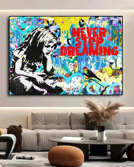 Never Stop Dreaming: Graffiti Inspiration Canvas Print Wall Poster