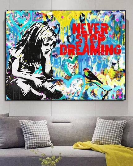 Never Stop Dreaming: Graffiti Inspiration Canvas Print Wall Poster