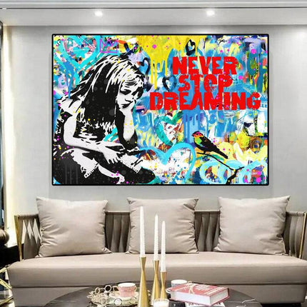 Never Stop Dreaming: Graffiti Inspiration Canvas Print Wall Poster