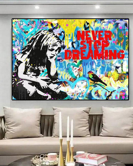 Never Stop Dreaming: Graffiti Inspiration Canvas Print Wall Poster
