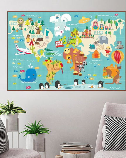 Ocean Explorers: Cartoon Animal World Map Wall Poster