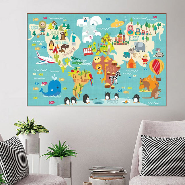 Ocean Explorers: Cartoon Animal World Map Wall Poster