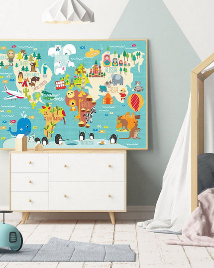 Ocean Explorers: Cartoon Animal World Map Wall Poster