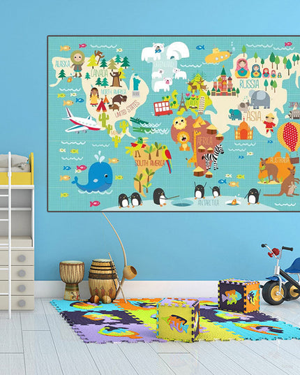 Ocean Explorers: Cartoon Animal World Map Wall Poster