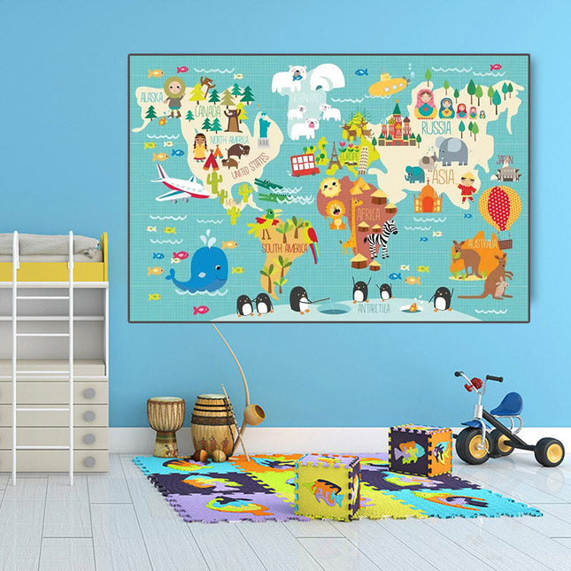 Ocean Explorers: Cartoon Animal World Map Wall Poster
