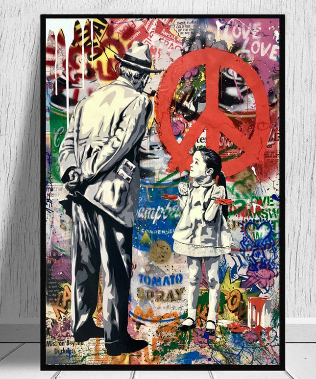 Peaceful Rebel: Banksy-Inspired Girl Street Art Wall Poster
