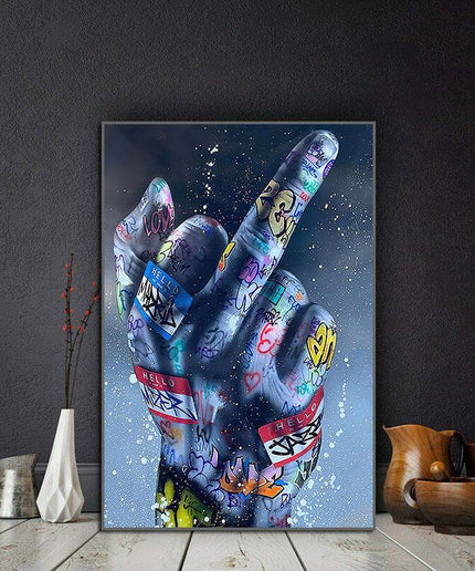 Rebellious Expression: Graffiti Middle Finger Gesture Wall Poster