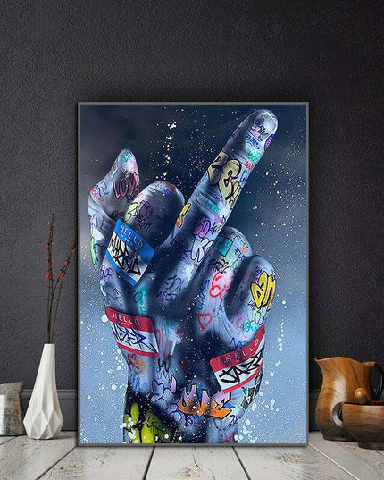 Rebellious Expression: Graffiti Middle Finger Gesture Wall Poster