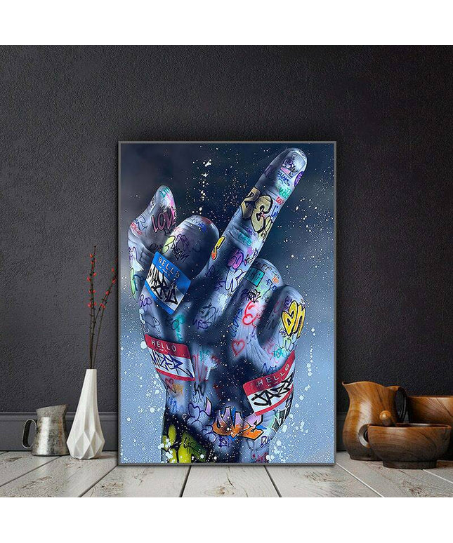 Rebellious Expression: Graffiti Middle Finger Gesture Wall Poster