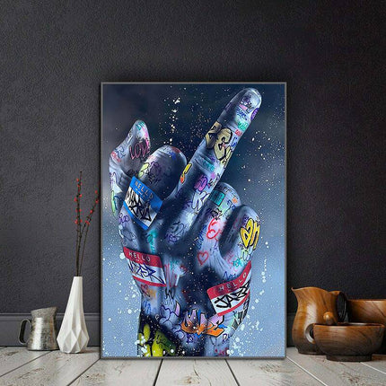 Rebellious Expression: Graffiti Middle Finger Gesture Wall Poster