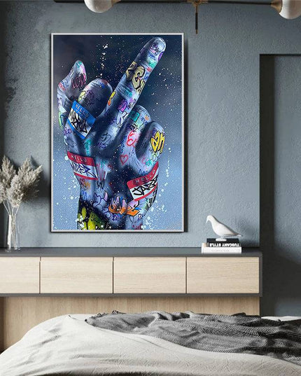 Rebellious Expression: Graffiti Middle Finger Gesture Wall Poster