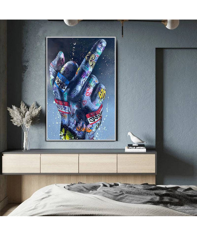 Rebellious Expression: Graffiti Middle Finger Gesture Wall Poster