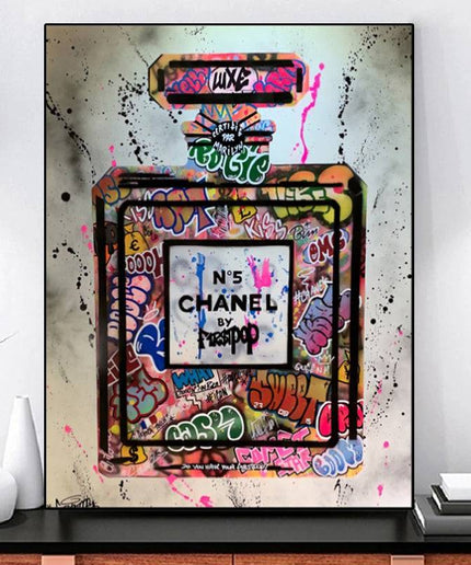 Unleash Edgy Elegance: Chanel No 5 Graffiti Art Canvas Print Wall Poster